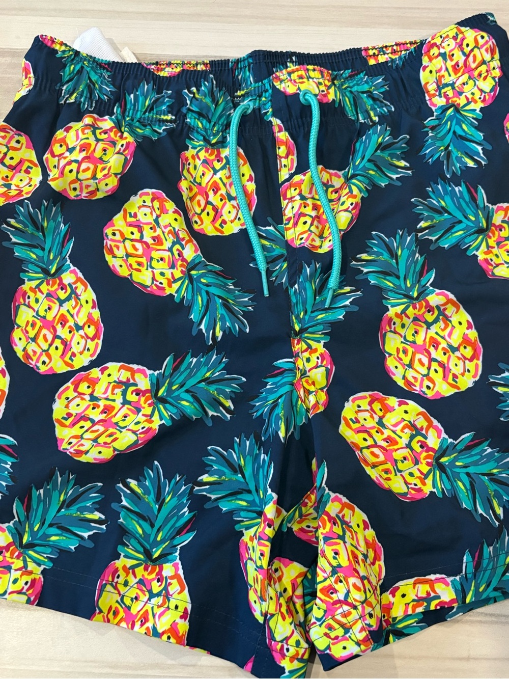 Navy Pineapple Print Swim Trunks